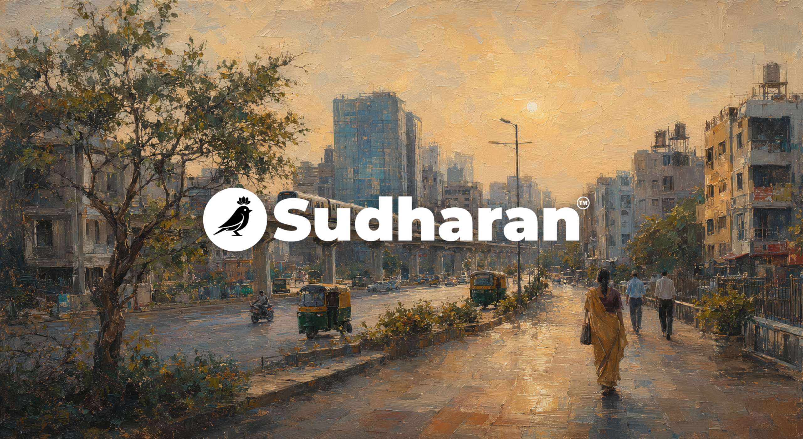 Sudharan in a modern Indian city landscape